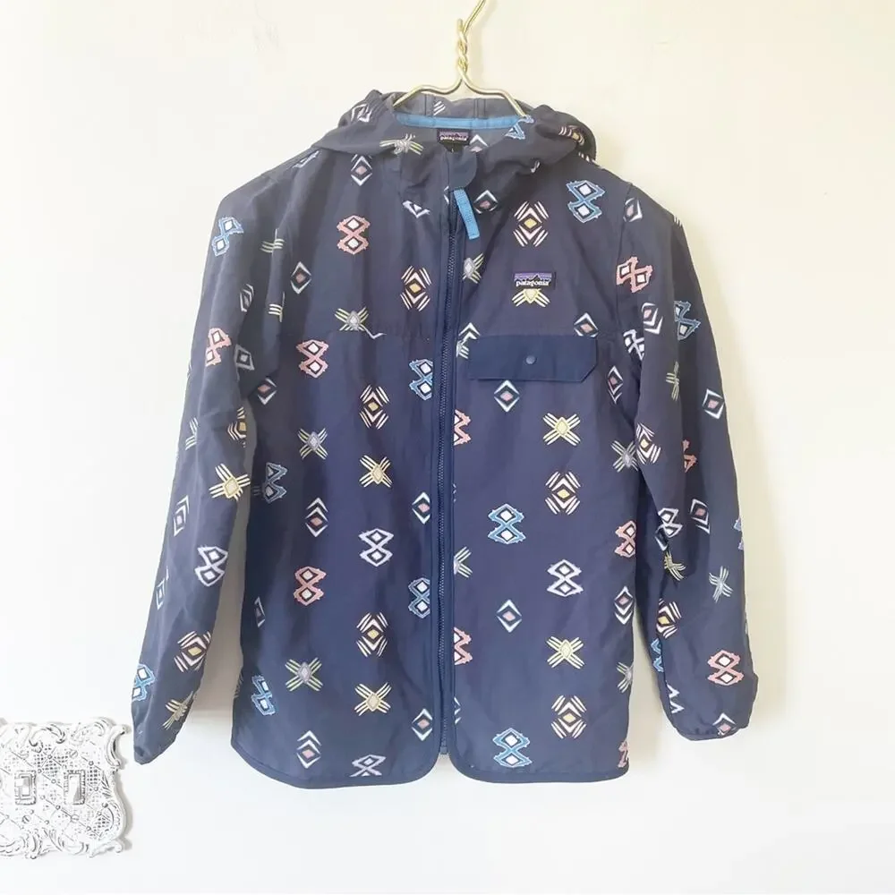 Patagonia Baggies Jacket Lightweight Hooded Windbreaker Navy Ikat Print L / 12